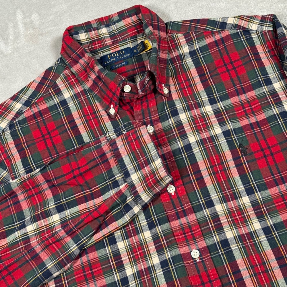 Polo Ralph Lauren Button Down Mens XL Red Plaid Classic Fit Long Sleeve Shirt
